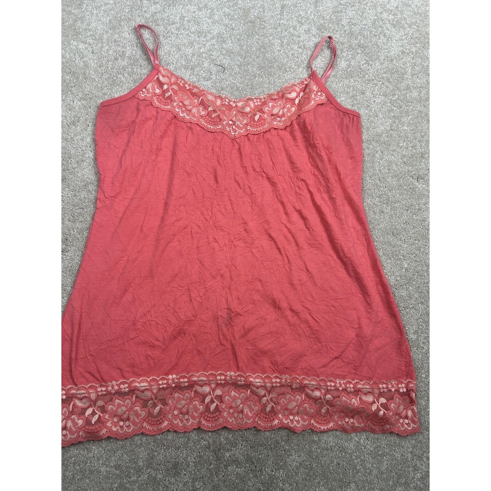 Maurices Camisole Tank Top Womens Large Pink Lace Trim Adjustable Straps Jersey
